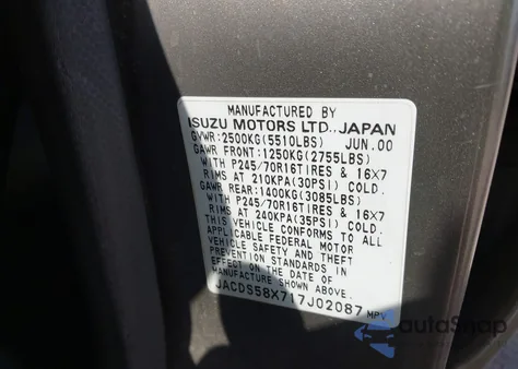 2001 Isuzu Trooper from USA, damaged, VIN JACDS58X717J02087